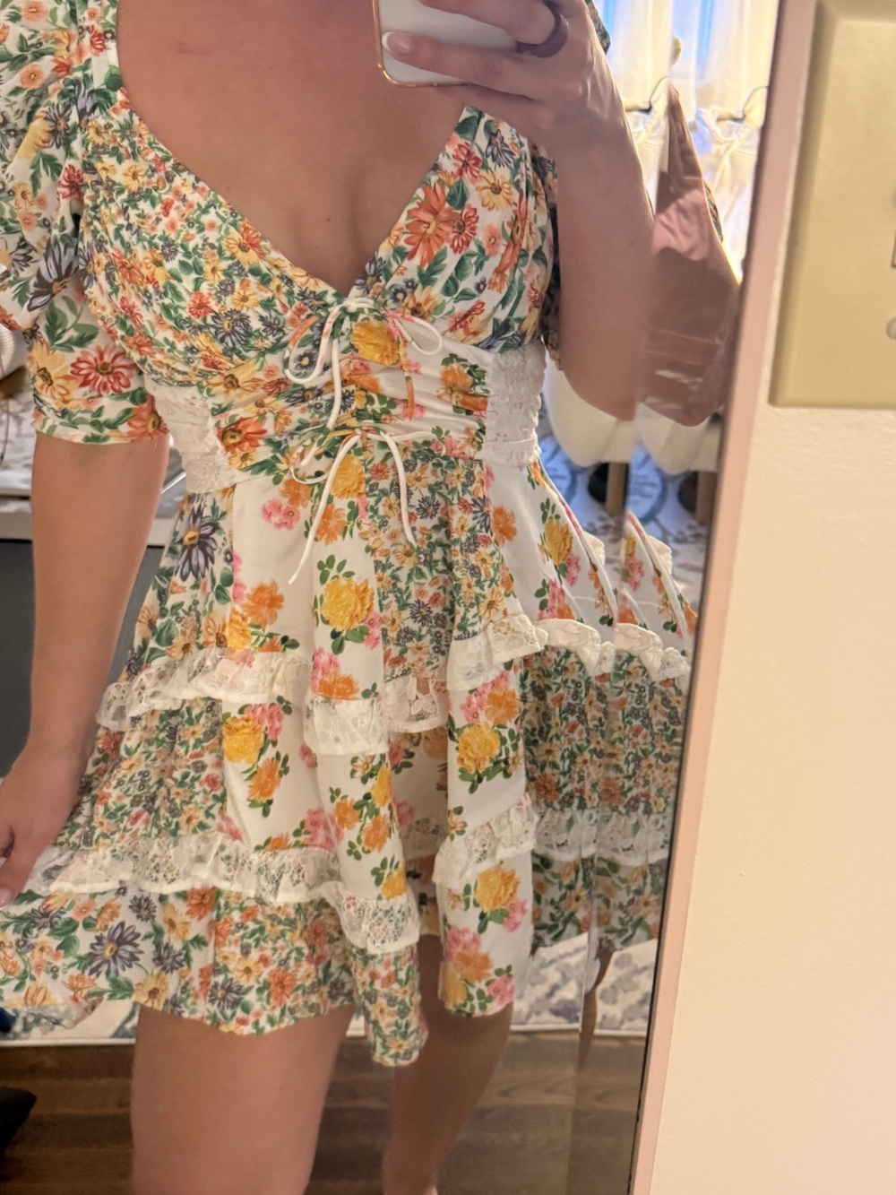 Rosalyn For Love & Lemons White Floral Lace-Trim Mini Dress